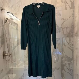 Dark Green Brand New Sweater Dress, S-L, Long Sleeves, Zipper Front,